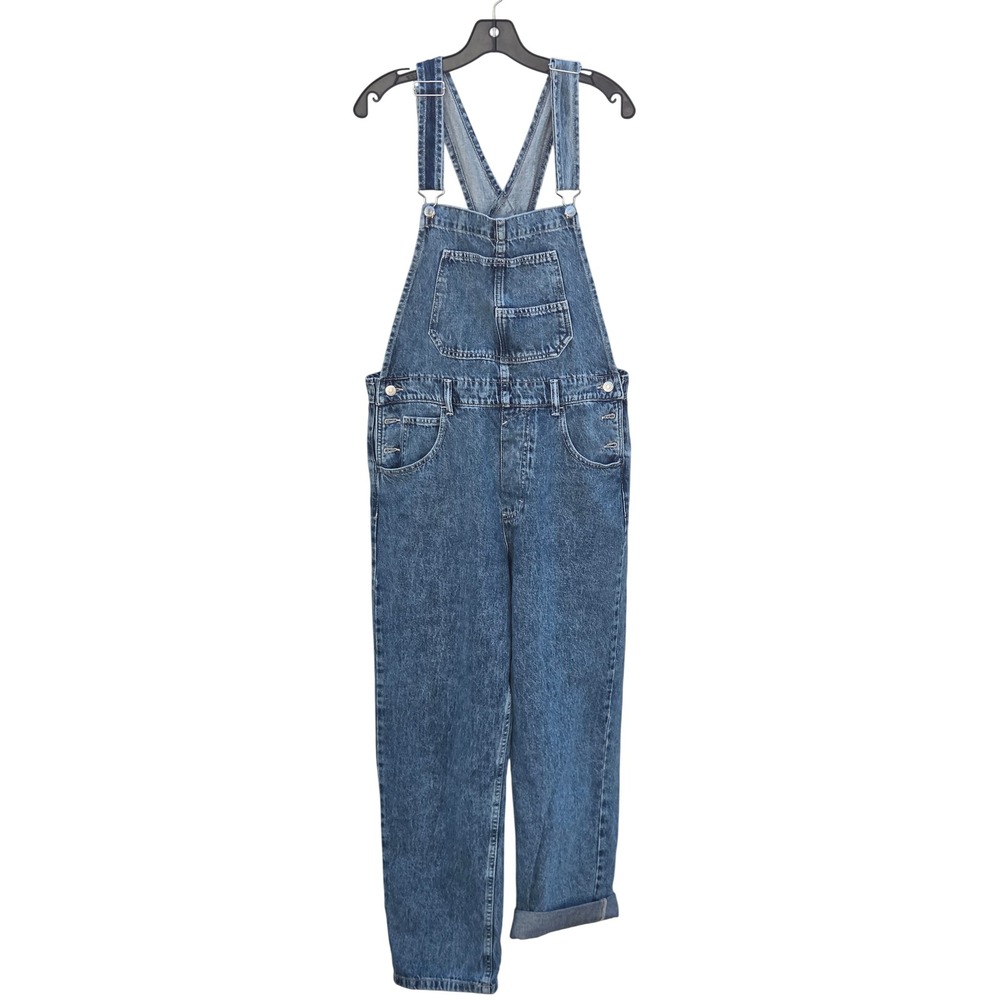 We The Free Ziggy Denim Overall Straight Leg Medium Blue Wash Boho Slouch Size M